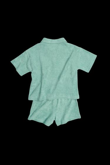 Zara LABEL TERRY CLOTH POLO AND SHORTS SET - Sea green