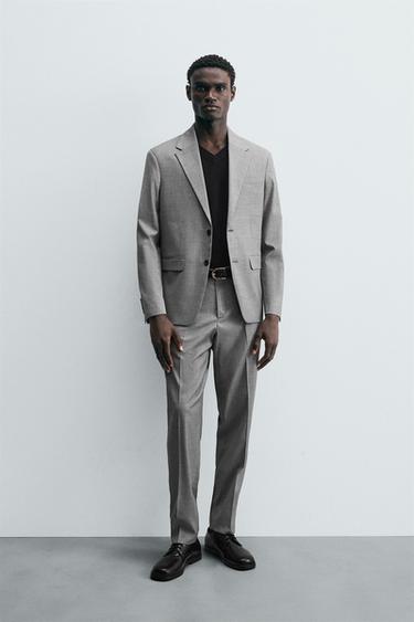 Zara TEXTURED SUIT PANTS - Gray - Image 0