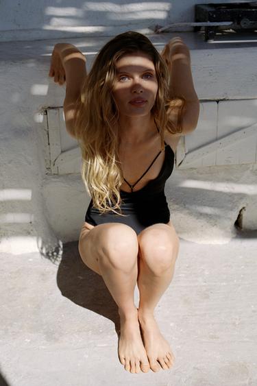 SWIMSUIT WITH EYELET STRAPS - Black by Zara