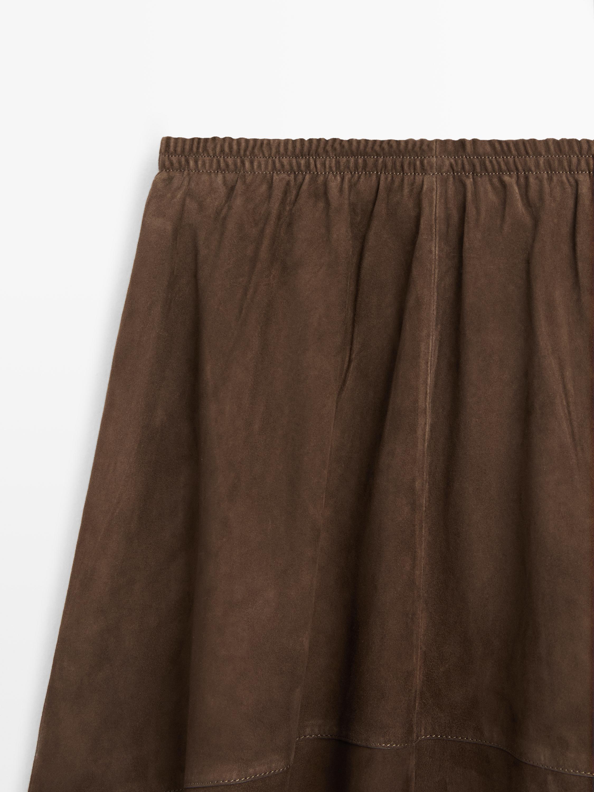 Suede leather midi skirt