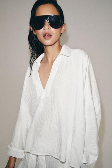 ZW COLLECTION OVERSIZE TEXTURED SHIRT - Oyster-white by Zara