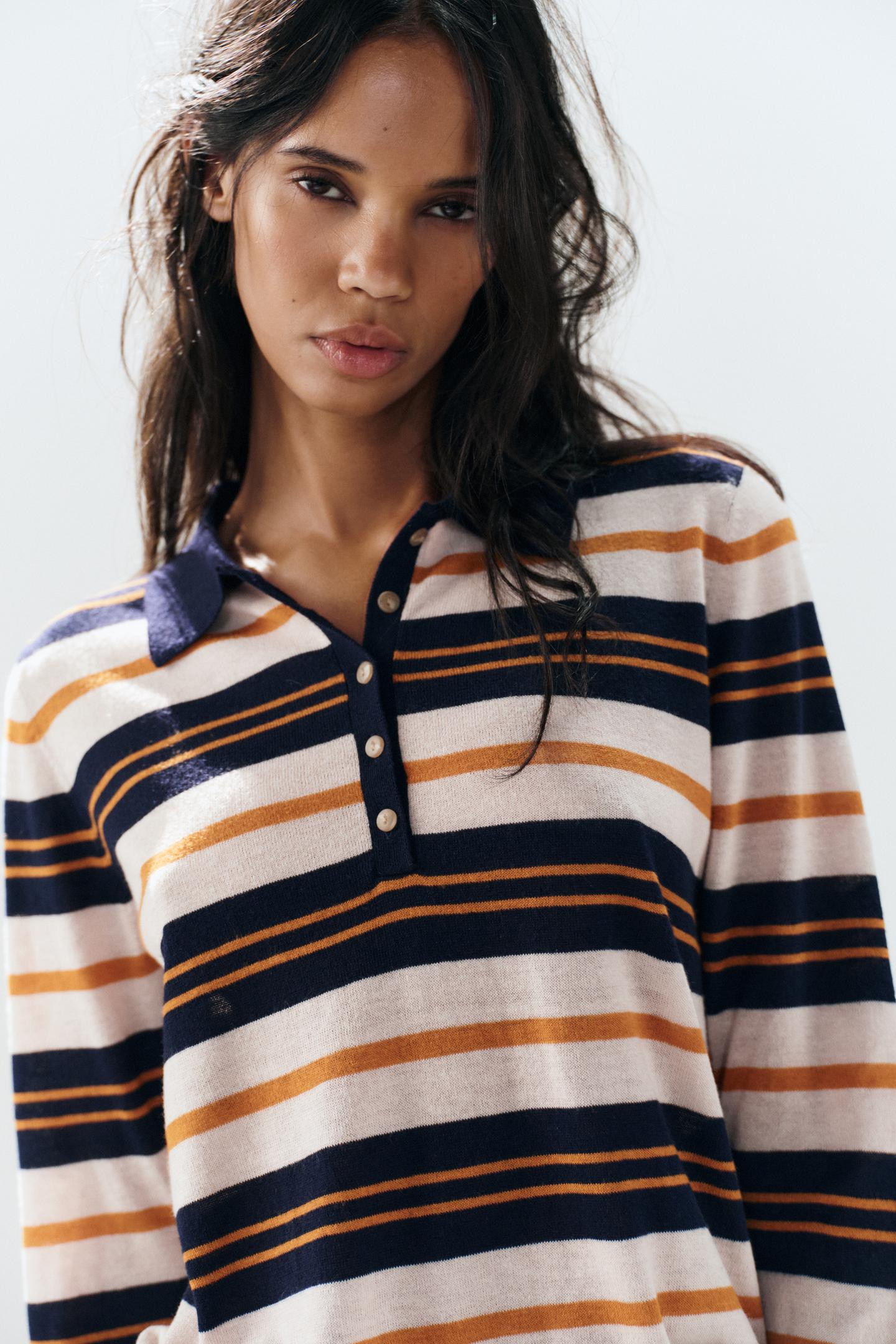 Женское поло Zara Striped Knit Polo, цвет: Разноцветный — фото 2