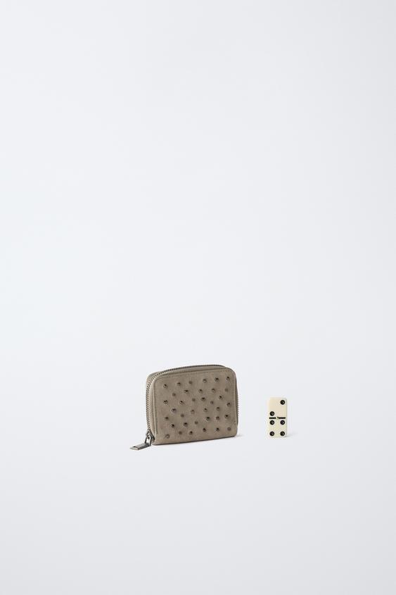 PORTEFEUILLE CLOUTÉ EN CUIR - Gris de Zara - Image 5