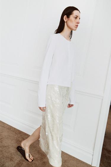 ZW COLLECTION SEQUIN MIDI SKIRT - Oyster-white by Zara
