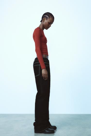 COTTON MODAL LONG SLEEVE T-SHIRT - Burgundy by Zara - Image 2