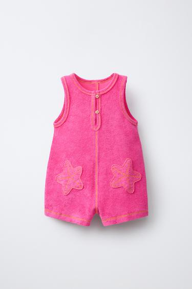 Zara STAR POCKET TERRY CLOTH ROMPER - Fuchsia - Image 0