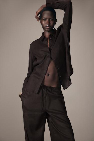 CAMISA 100% LINHO ZW COLLECTION - Marrom da Zara
