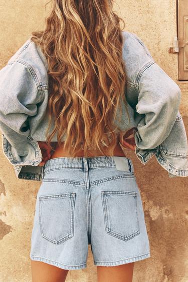 Z1975 MID-WAIST MOM FIT SHORTS - Light blue by Zara