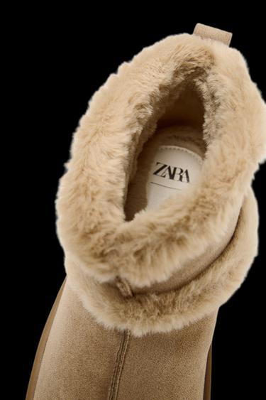 FLACHE STIEFELETTE MIT FELL-EFFEKT - Braun von Zara
