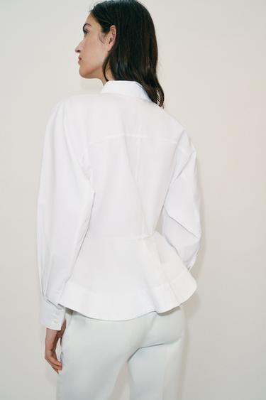 CHEMISE EN POPELINE À BASQUES - Blanc de Zara - Image 6