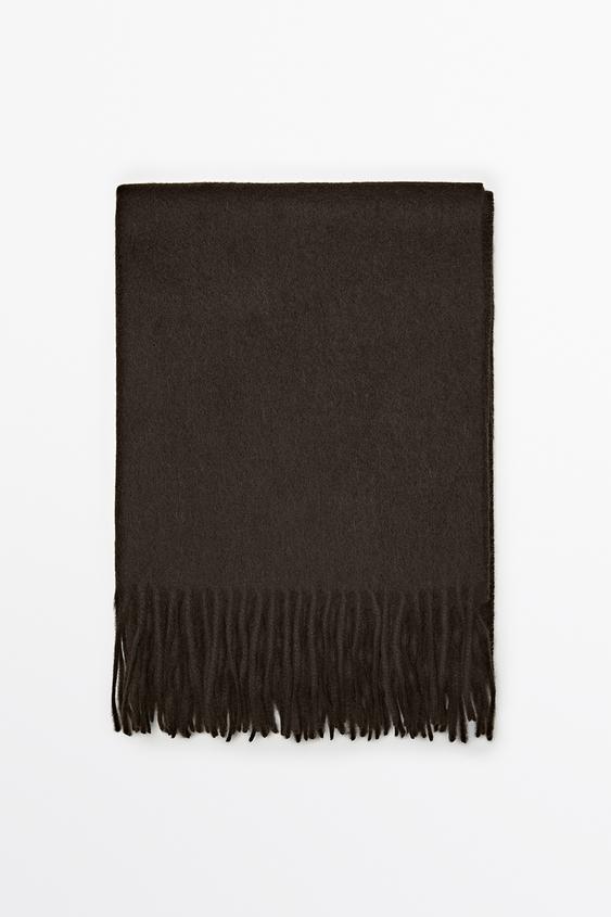 Zara Wool blend scarf with fringing - Brown - Image 0