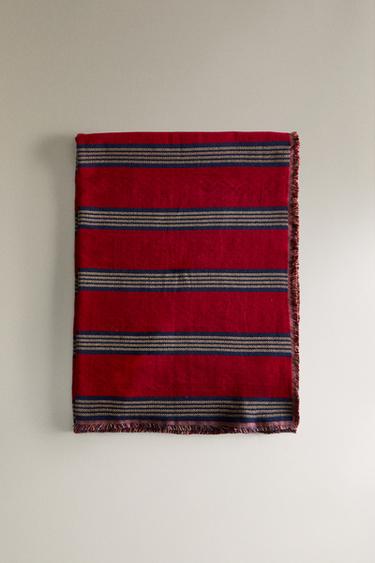 MANTA DE ALGODÃO LISTRADA - Vermelho da Zara