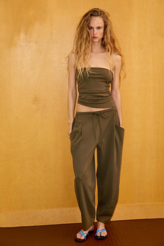 TOP BANDEAU DRAPÉ TEXTURÉ - Kaki de Zara - Image 0