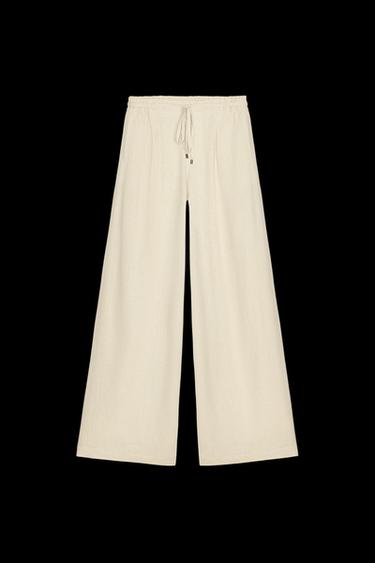 WEITE LEINENHOSE MIT GÜRTEL - Sandfarben von Zara - Bild 0