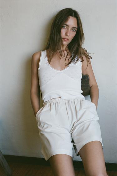 STRIPED POPLIN BERMUDA SHORTS - Ecru / Beige by Zara