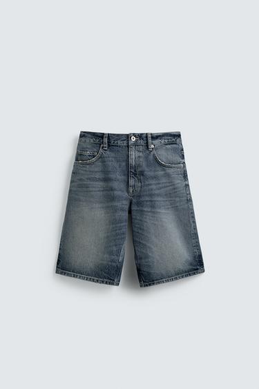 RELAXED FIT DENIM BERMUDA SHORTS - Blue by Zara