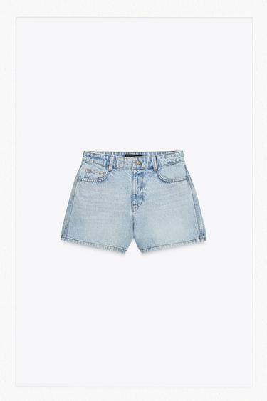 Z1975 HIGH-WAIST MOM FIT SHORTS - Light blue by Zara