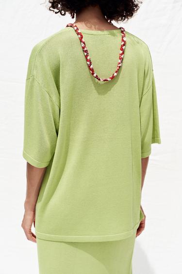 TOP OVERSIZE EN MAILLE MANCHES COURTES - Vert de Zara - Image 3
