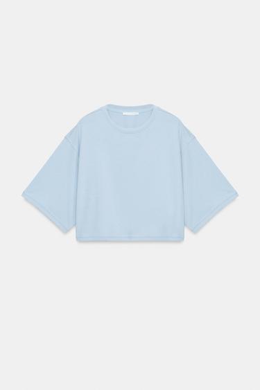 تيشرت OVERSIZE قصير - أزرق فاتح الخاص بـ Zara