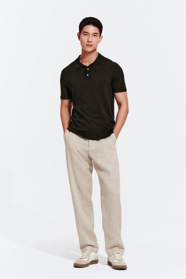 REGULAR FIT 100% LINEN TROUSERS - Light beige by Zara