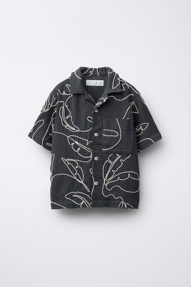 Zara EMBROIDERED TEXTURE SHIRT - Navy blue - Image 0