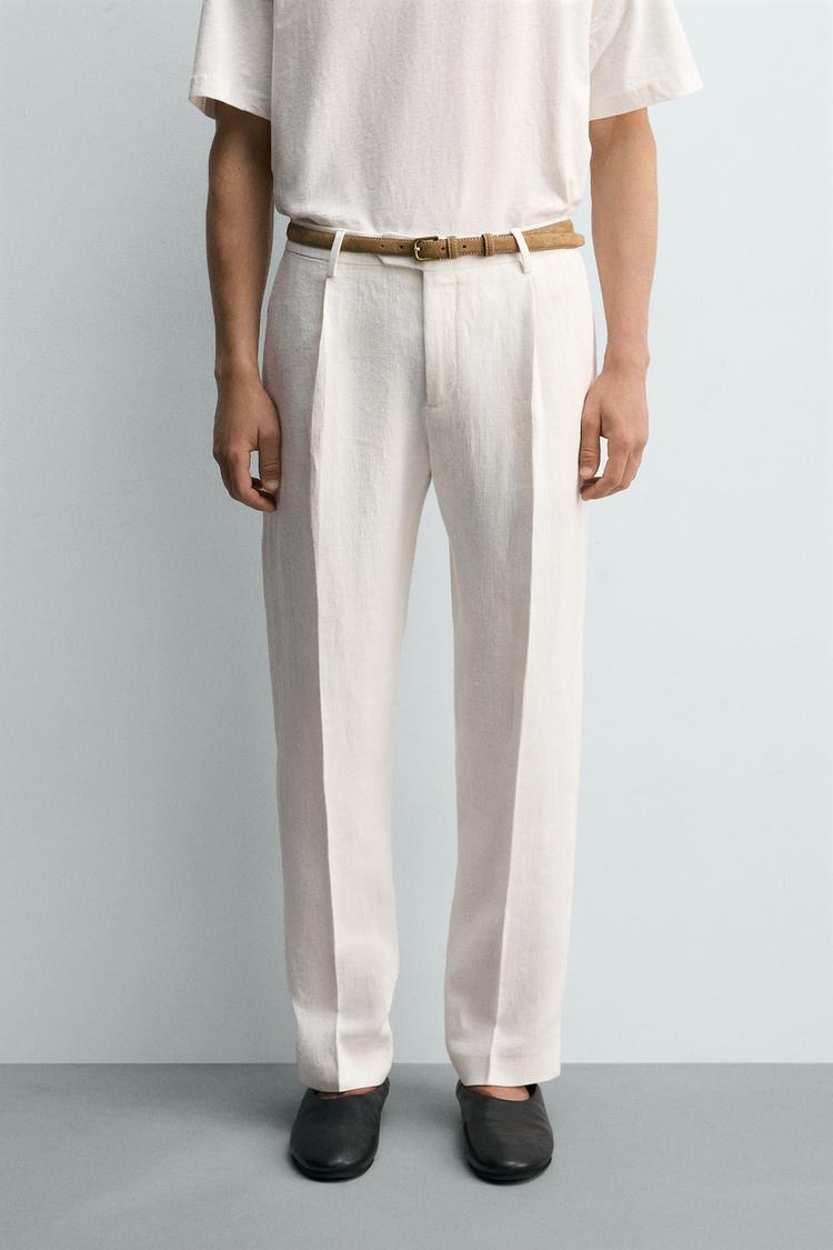 ZARA 100% LINEN PLEATED SUIT TROUSERS