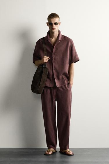 100% LINEN RELAXED FIT SHIRT - Burgundy by Zara