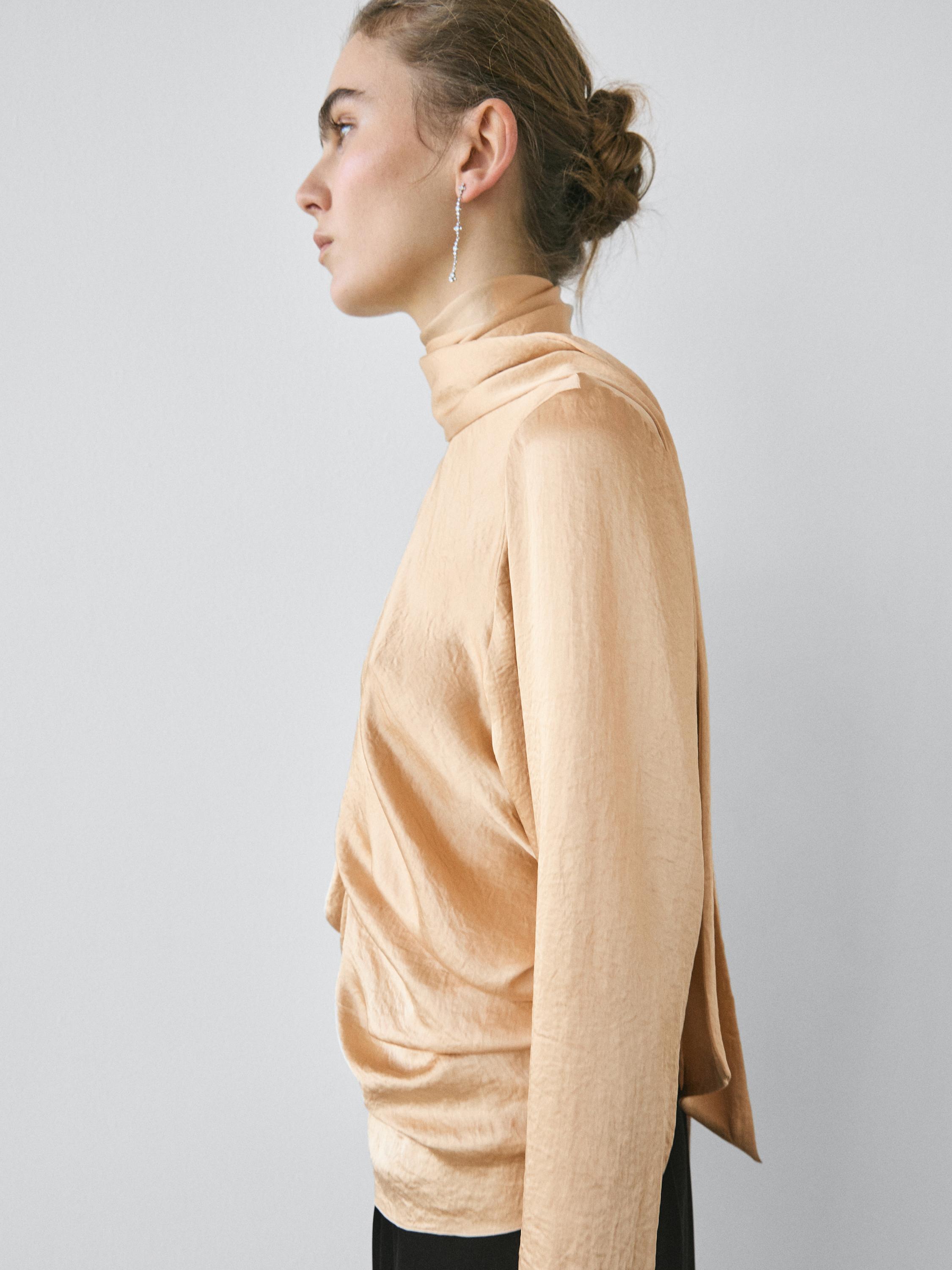 Flowing satin blouse with tie detail