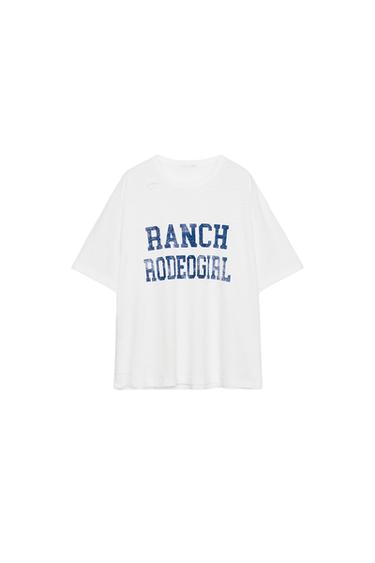 CAMISETA OVERSIZE ROTOS TEXTO - Blanco roto de Zara