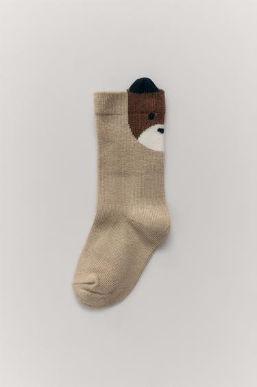BEAR FACE SOCKS - Sand by Zara