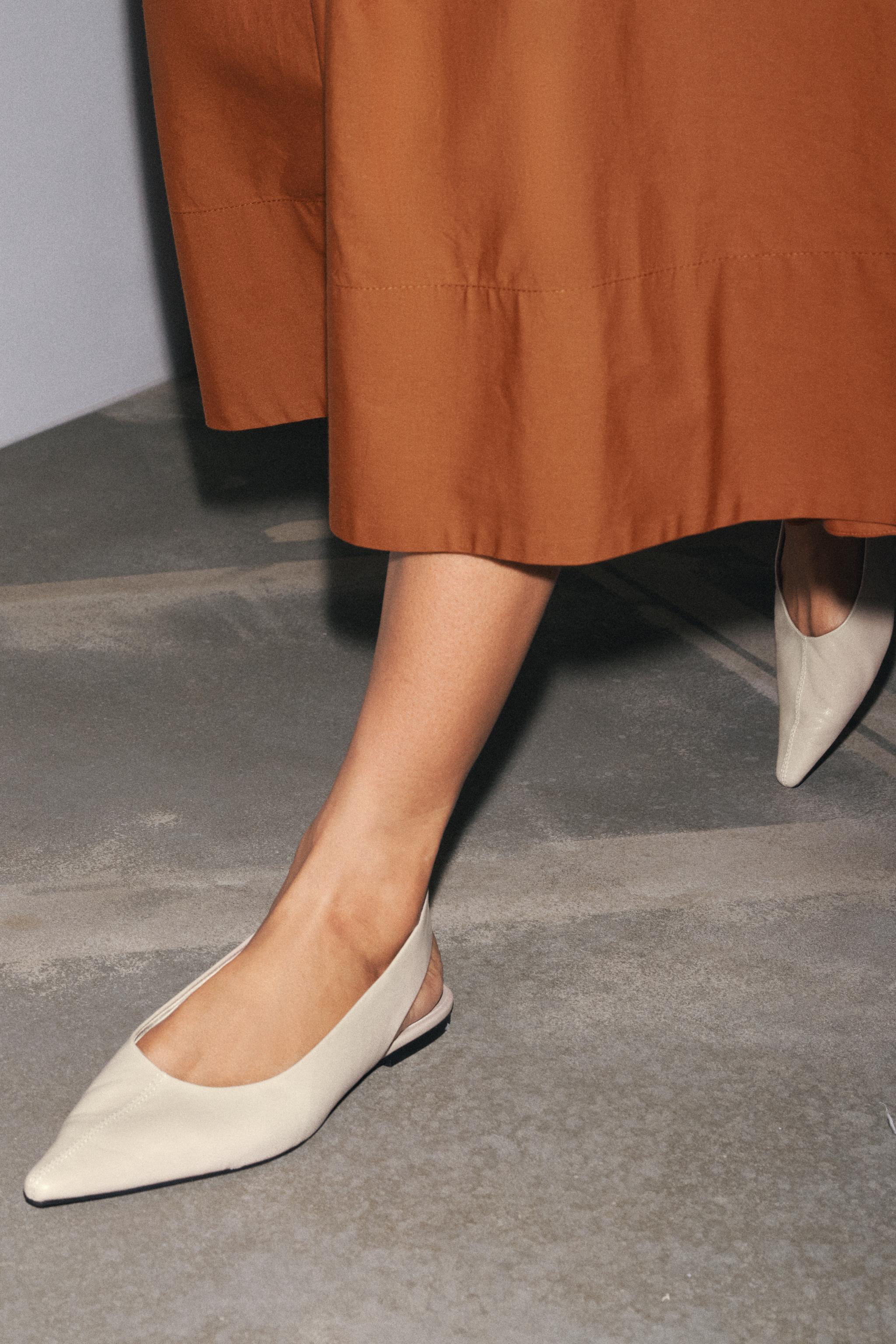 Buckle Zara Leather Slingback Flat Shoes POINTED LEATHER SLINGBACK PUMPS Brown ZARA Australia
