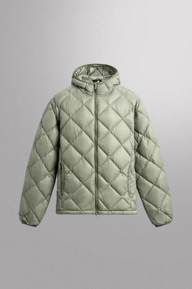 Zara 100% FEATHER HOODED PUFFER JACKET - Light green - Image 0