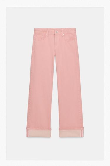 TRF LOW-RISE LOOSE FOLDED JEANS - Pink by Zara