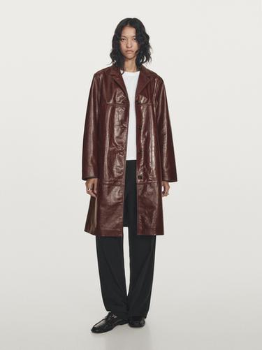 Abrigo largo piel napa - Burdeos de Zara