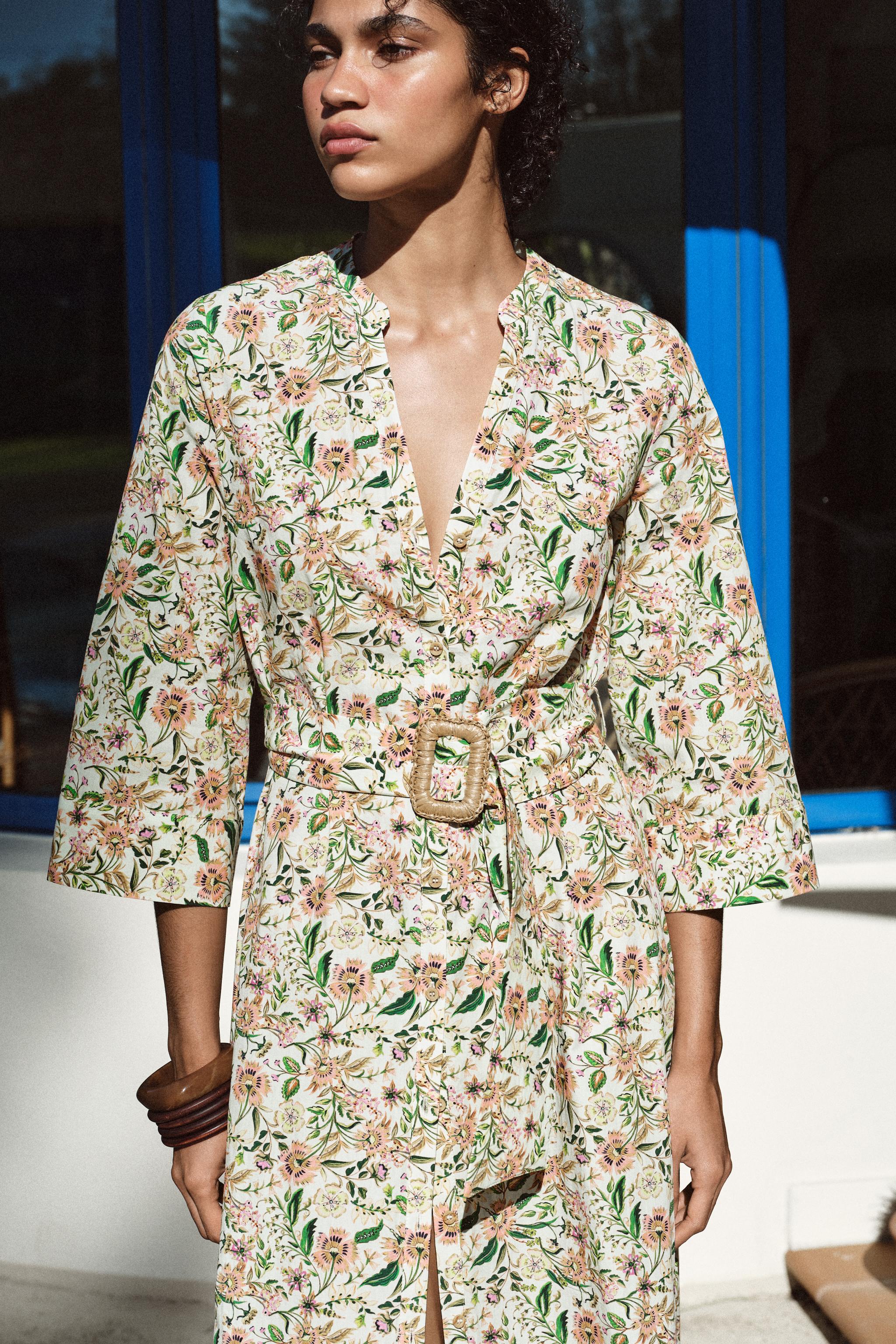 プリント ポプリンミディワンピース - マルチカラ― | ZARA Japan