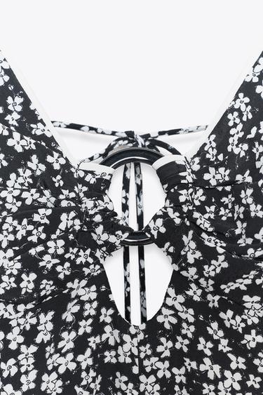 FLORAL PRINT MIDI DRESS - Black / Ecru by Zara - Image 9