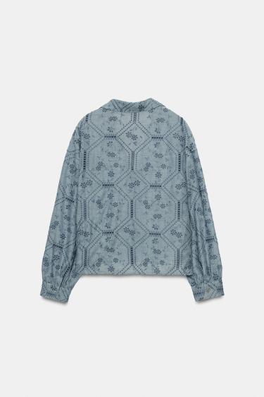 SHIRT WITH CUTWORK EMBROIDERY - Blue by Zara - Image 7