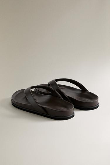 SANDALES CUIR À BRIDES - Marron chocolat de Zara - Image 3