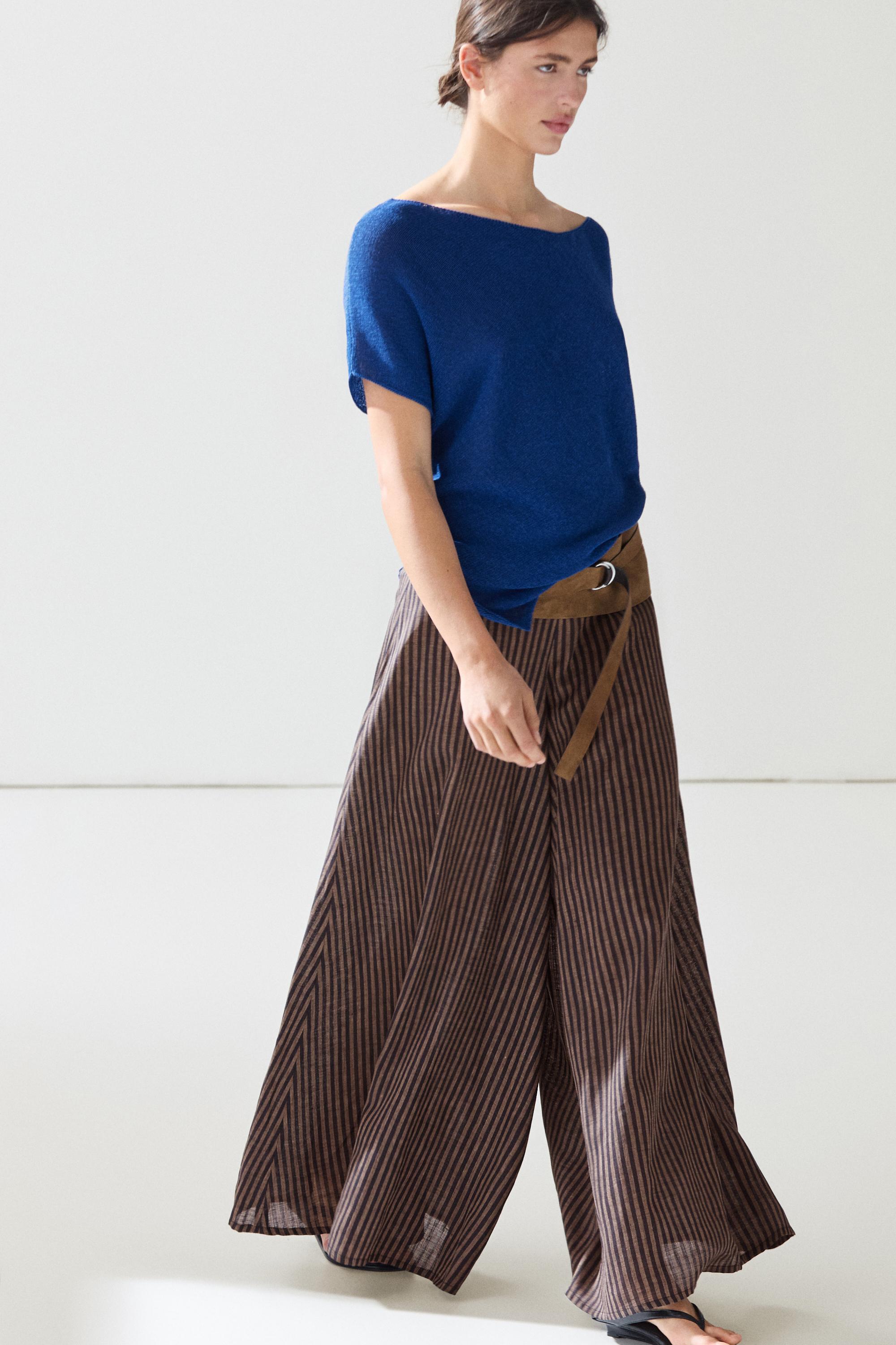 Jupe-culotte fluide à rayures en lin