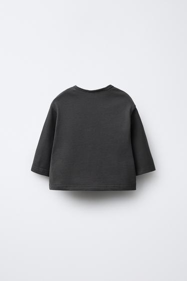 T-SHIRT UNI À MANCHES LONGUES - Gris de Zara - Image 1