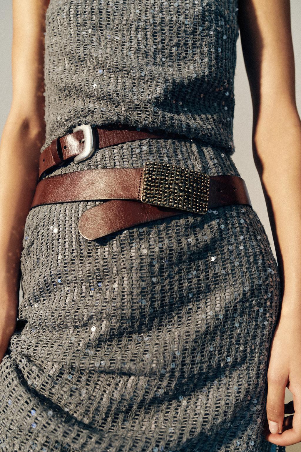 100% LEATHER BELT WITH TEXTURED BUCKLE