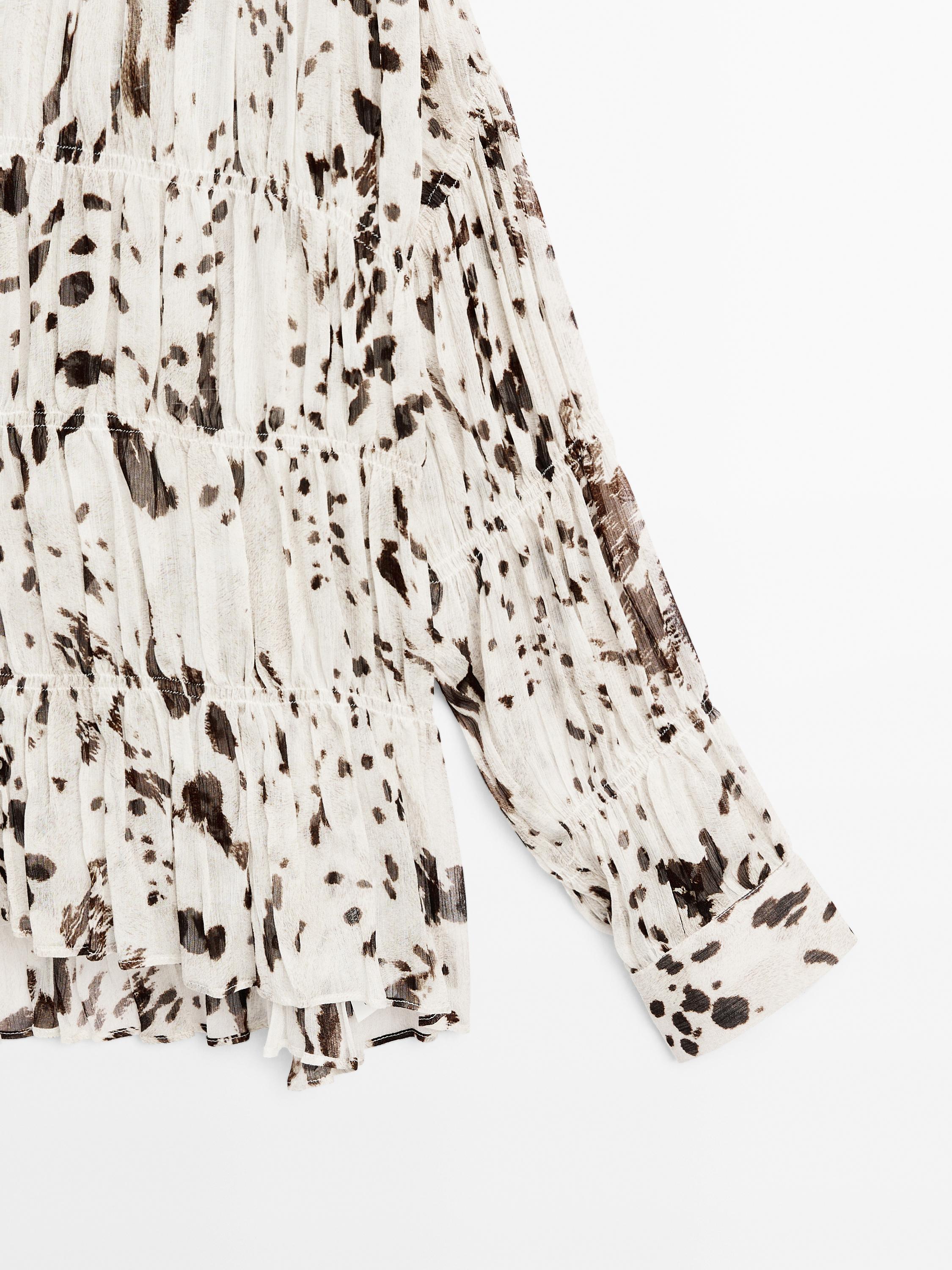 Animal print shirt with gathered detail