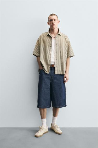 BERMUDA DENIM PERNA LARGA - Azul da Zara - Imagem 0