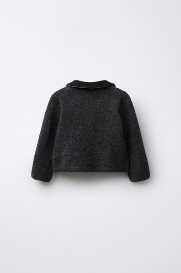 VELVET PETER PAN COLLAR CARDIGAN - Dark grey by Zara - Image 1