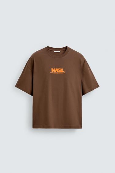 CONTRAST SLOGAN PRINT T-SHIRT - Brown by Zara