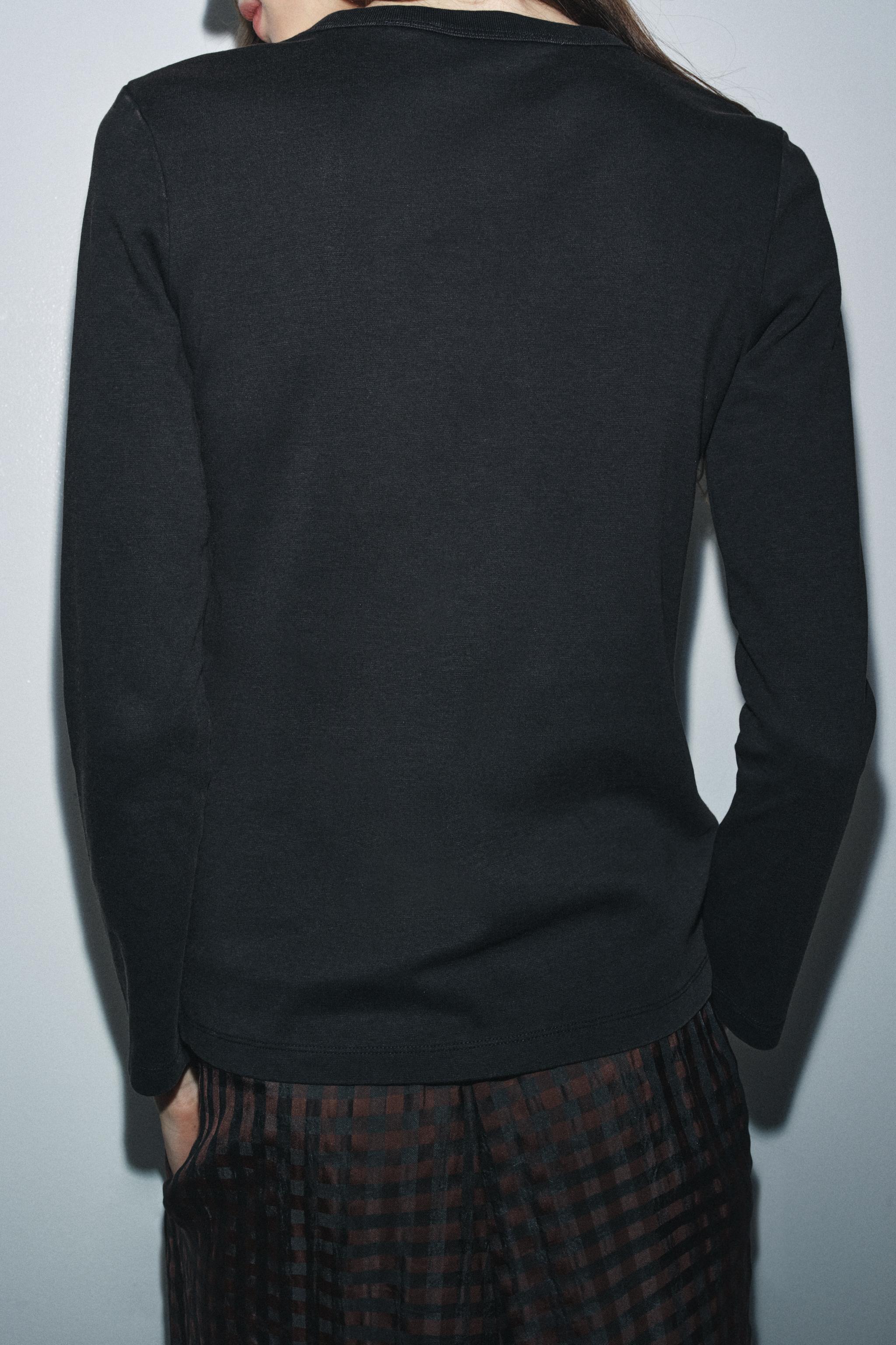 INTERLOCK LONG SLEEVE T-SHIRT - Charcoal | ZARA United States