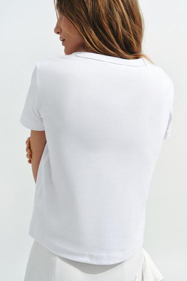 T-SHIRT INTERLOCK À MANCHES COURTES - Blanc de Zara