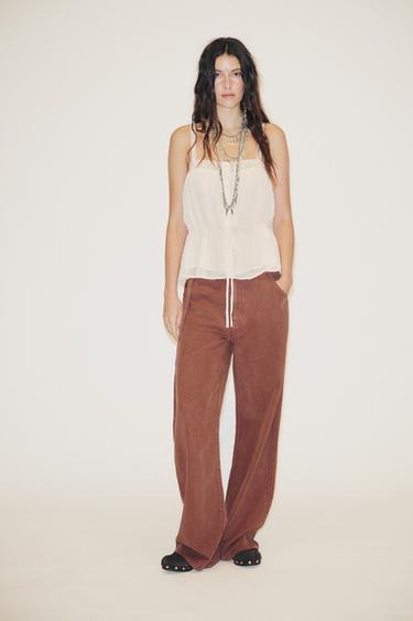 ÁO VẢI GEORGETTE PHỐI REN - Màu be nhạt từ Zara