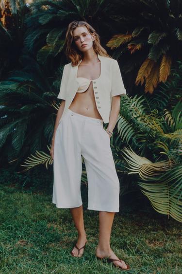 BERMUDA LONGUE Z1975 EN DENIM À BOUTONS - Blanc de Zara