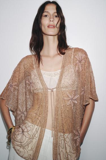 ΜΠΛΟΥΖΑ ΚΕΝΤΗΜΑΤΑ ZW COLLECTION - Ροζ παλ του Zara